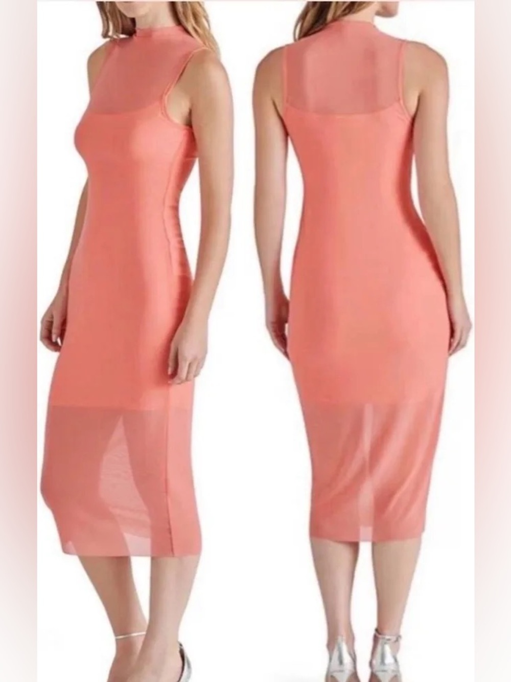 Steve Madden Women's Sheer Overlay Midi Dress - Coral